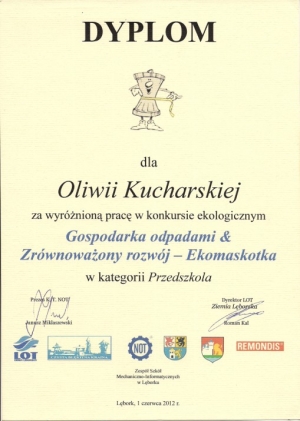 1.06.2012 Wyróżnienie w powiatowym konkursie Gospodarka odpadami