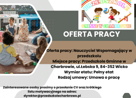 Oferta pracy - nauczyciel wspomagający w przedszkolu. grafika