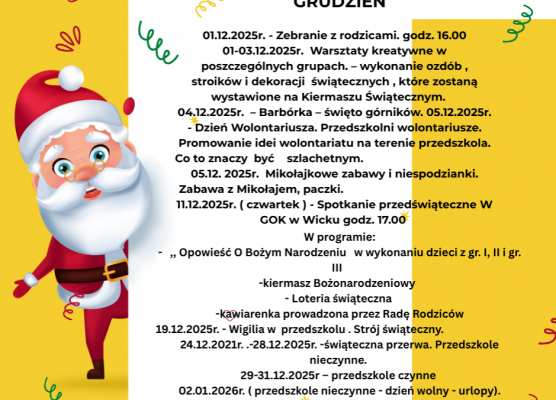 Planowane działania edukacyjne na m-c grudzień. grafika