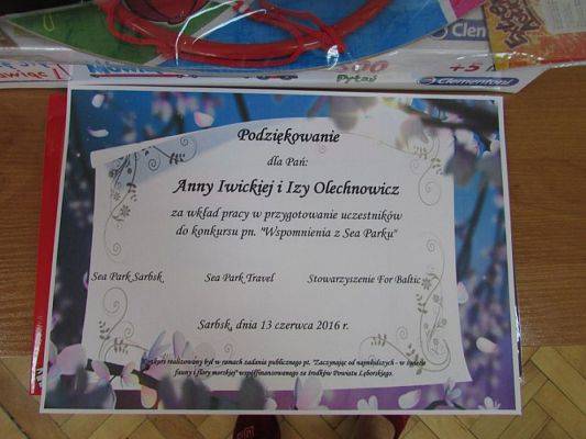 Grafika #1: 15.06.2016 Nagrody w konkursie "Wspomnienia z Sea Parku"